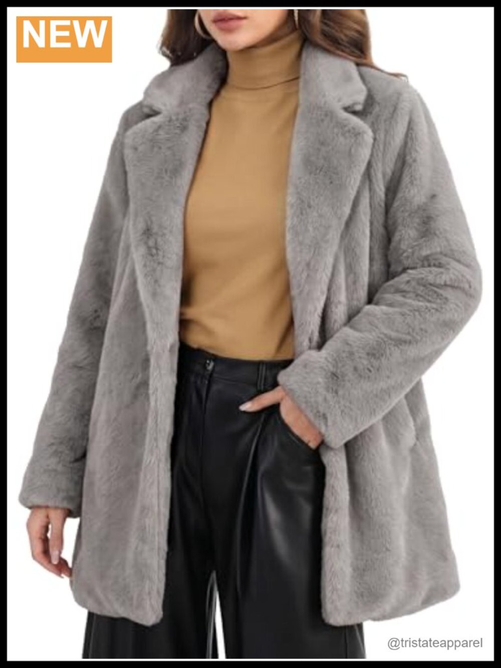 Faux Fur Coat Lapel Warm Winter Casual Long Fluffy Jacket Open Front